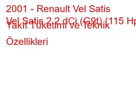 2001 - Renault Vel Satis
Vel Satis 2.2 dCi (G9t) (115 Hp) Yakıt Tüketimi ve Teknik Özellikleri