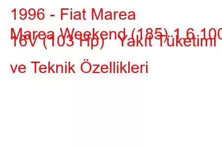 1996 - Fiat Marea
Marea Weekend (185) 1.6 100 16V (103 Hp) Yakıt Tüketimi ve Teknik Özellikleri