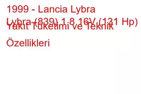 1999 - Lancia Lybra
Lybra (839) 1.8 16V (131 Hp) Yakıt Tüketimi ve Teknik Özellikleri