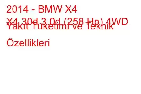 2014 - BMW X4
X4 30d 3.0d (258 Hp) 4WD Yakıt Tüketimi ve Teknik Özellikleri