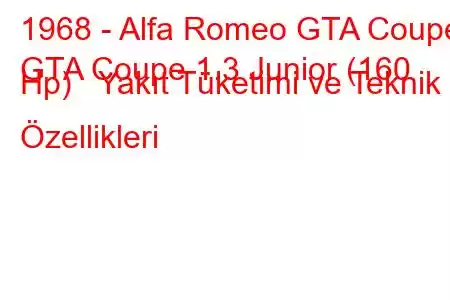 1968 - Alfa Romeo GTA Coupe
GTA Coupe 1.3 Junior (160 Hp) Yakıt Tüketimi ve Teknik Özellikleri