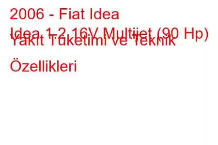 2006 - Fiat Idea
Idea 1.2 16V Multijet (90 Hp) Yakıt Tüketimi ve Teknik Özellikleri