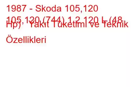 1987 - Skoda 105,120
105,120 (744) 1.2 120 L (48 Hp) Yakıt Tüketimi ve Teknik Özellikleri