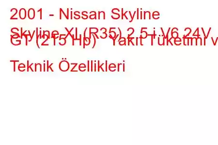 2001 - Nissan Skyline
Skyline XI (R35) 2.5 i V6 24V GT (215 Hp) Yakıt Tüketimi ve Teknik Özellikleri