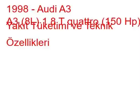 1998 - Audi A3
A3 (8L) 1.8 T quattro (150 Hp) Yakıt Tüketimi ve Teknik Özellikleri