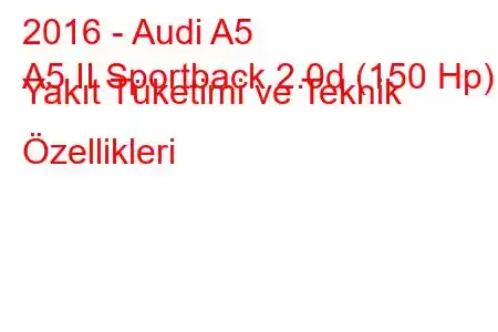 2016 - Audi A5
A5 II Sportback 2.0d (150 Hp) Yakıt Tüketimi ve Teknik Özellikleri