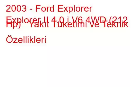 2003 - Ford Explorer
Explorer II 4.0 i V6 4WD (212 Hp) Yakıt Tüketimi ve Teknik Özellikleri