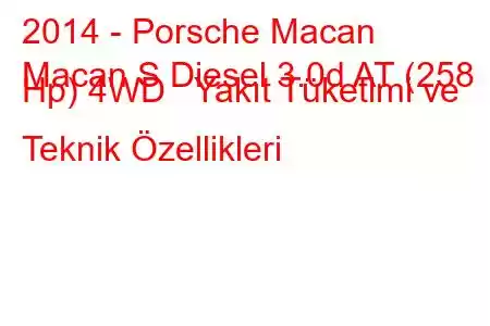 2014 - Porsche Macan
Macan S Diesel 3.0d AT (258 Hp) 4WD Yakıt Tüketimi ve Teknik Özellikleri