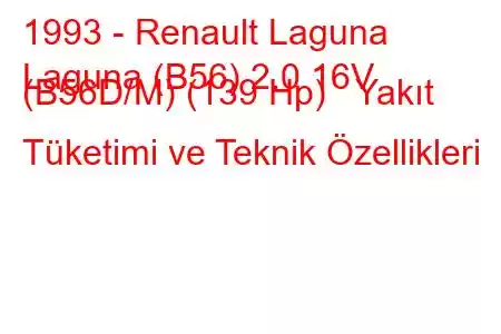 1993 - Renault Laguna
Laguna (B56) 2.0 16V (B56D/M) (139 Hp) Yakıt Tüketimi ve Teknik Özellikleri