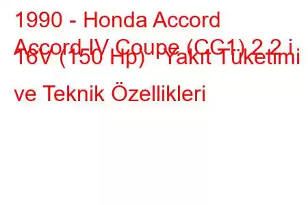 1990 - Honda Accord
Accord IV Coupe (CC1) 2.2 i 16V (150 Hp) Yakıt Tüketimi ve Teknik Özellikleri