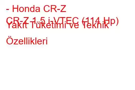 - Honda CR-Z
CR-Z 1.5 i-VTEC (114 Hp) Yakıt Tüketimi ve Teknik Özellikleri