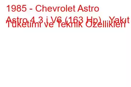 1985 - Chevrolet Astro
Astro 4.3 i V6 (163 Hp) Yakıt Tüketimi ve Teknik Özellikleri