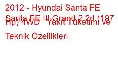 2012 - Hyundai Santa FE
Santa FE III Grand 2.2d (197 Hp) 4WD Yakıt Tüketimi ve Teknik Özellikleri