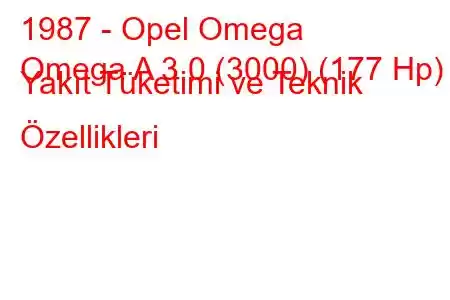 1987 - Opel Omega
Omega A 3.0 (3000) (177 Hp) Yakıt Tüketimi ve Teknik Özellikleri