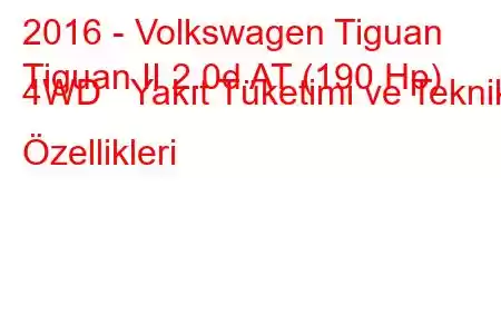 2016 - Volkswagen Tiguan
Tiguan II 2.0d AT (190 Hp) 4WD Yakıt Tüketimi ve Teknik Özellikleri