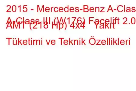 2015 - Mercedes-Benz A-Class
A-Class III (W176) Facelift 2.0 AMT (218 Hp) 4x4 Yakıt Tüketimi ve Teknik Özellikleri