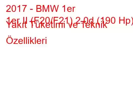 2017 - BMW 1er
1er II (F20/F21) 2.0d (190 Hp) Yakıt Tüketimi ve Teknik Özellikleri