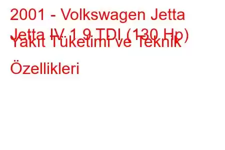 2001 - Volkswagen Jetta
Jetta IV 1.9 TDI (130 Hp) Yakıt Tüketimi ve Teknik Özellikleri