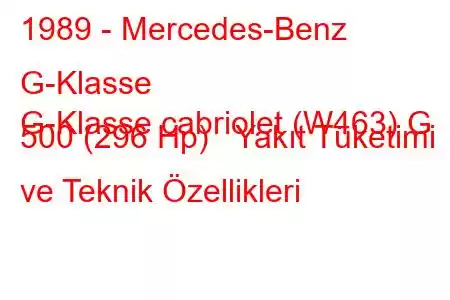 1989 - Mercedes-Benz G-Klasse
G-Klasse cabriolet (W463) G 500 (296 Hp) Yakıt Tüketimi ve Teknik Özellikleri