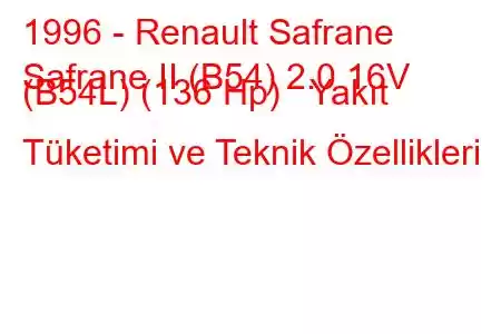 1996 - Renault Safrane
Safrane II (B54) 2.0 16V (B54L) (136 Hp) Yakıt Tüketimi ve Teknik Özellikleri