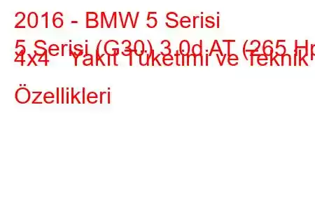 2016 - BMW 5 Serisi
5 Serisi (G30) 3.0d AT (265 Hp) 4x4 Yakıt Tüketimi ve Teknik Özellikleri