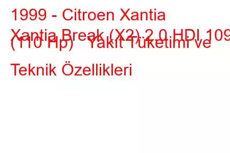 1999 - Citroen Xantia
Xantia Break (X2) 2.0 HDI 109 (110 Hp) Yakıt Tüketimi ve Teknik Özellikleri