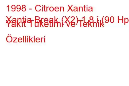 1998 - Citroen Xantia
Xantia Break (X2) 1.8 i (90 Hp) Yakıt Tüketimi ve Teknik Özellikleri