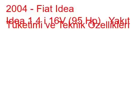 2004 - Fiat Idea
Idea 1.4 i 16V (95 Hp) Yakıt Tüketimi ve Teknik Özellikleri