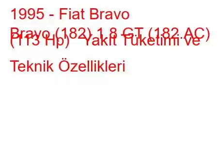 1995 - Fiat Bravo
Bravo (182) 1.8 GT (182.AC) (113 Hp) Yakıt Tüketimi ve Teknik Özellikleri