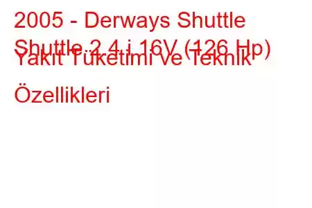 2005 - Derways Shuttle
Shuttle 2.4 i 16V (126 Hp) Yakıt Tüketimi ve Teknik Özellikleri