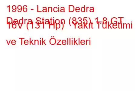 1996 - Lancia Dedra
Dedra Station (835) 1.8 GT 16V (131 Hp) Yakıt Tüketimi ve Teknik Özellikleri