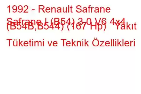 1992 - Renault Safrane
Safrane I (B54) 3.0 V6 4x4 (B54B,B544) (167 Hp) Yakıt Tüketimi ve Teknik Özellikleri