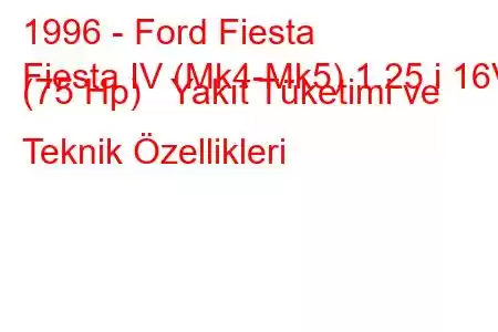 1996 - Ford Fiesta
Fiesta IV (Mk4-Mk5) 1.25 i 16V (75 Hp) Yakıt Tüketimi ve Teknik Özellikleri