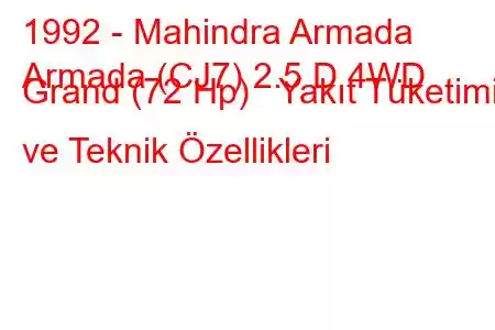 1992 - Mahindra Armada
Armada (CJ7) 2.5 D 4WD Grand (72 Hp) Yakıt Tüketimi ve Teknik Özellikleri