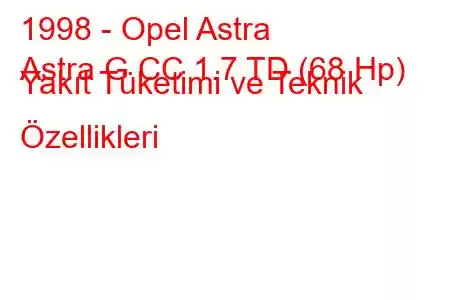 1998 - Opel Astra
Astra G CC 1.7 TD (68 Hp) Yakıt Tüketimi ve Teknik Özellikleri