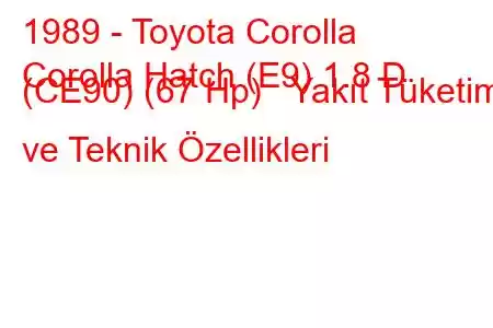 1989 - Toyota Corolla
Corolla Hatch (E9) 1.8 D (CE90) (67 Hp) Yakıt Tüketimi ve Teknik Özellikleri