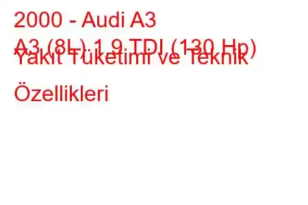 2000 - Audi A3
A3 (8L) 1.9 TDI (130 Hp) Yakıt Tüketimi ve Teknik Özellikleri