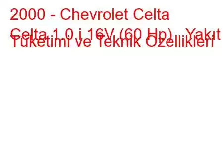 2000 - Chevrolet Celta
Celta 1.0 i 16V (60 Hp) Yakıt Tüketimi ve Teknik Özellikleri