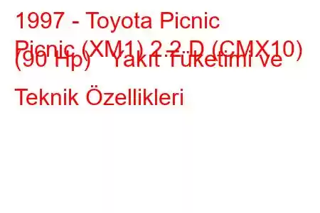 1997 - Toyota Picnic
Picnic (XM1) 2.2 D (CMX10) (90 Hp) Yakıt Tüketimi ve Teknik Özellikleri