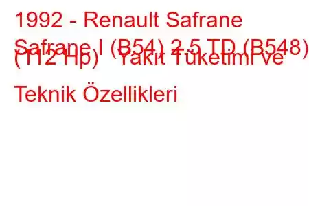 1992 - Renault Safrane
Safrane I (B54) 2.5 TD (B548) (112 Hp) Yakıt Tüketimi ve Teknik Özellikleri