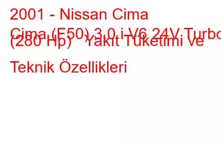 2001 - Nissan Cima
Cima (F50) 3.0 i V6 24V Turbo (280 Hp) Yakıt Tüketimi ve Teknik Özellikleri