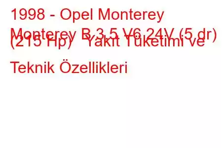 1998 - Opel Monterey
Monterey B 3.5 V6 24V (5 dr) (215 Hp) Yakıt Tüketimi ve Teknik Özellikleri