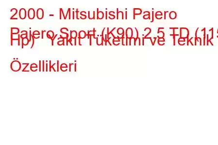 2000 - Mitsubishi Pajero
Pajero Sport (K90) 2.5 TD (115 Hp) Yakıt Tüketimi ve Teknik Özellikleri