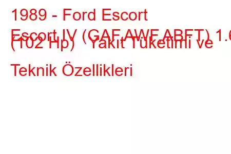 1989 - Ford Escort
Escort IV (GAF,AWF,ABFT) 1.6 (102 Hp) Yakıt Tüketimi ve Teknik Özellikleri