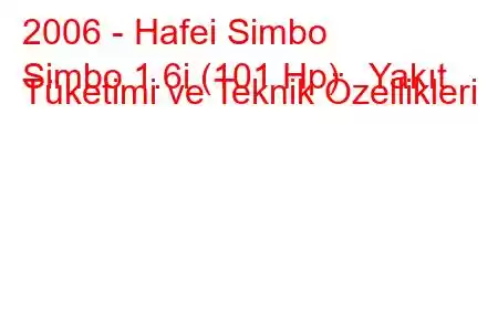 2006 - Hafei Simbo
Simbo 1.6i (101 Hp) Yakıt Tüketimi ve Teknik Özellikleri