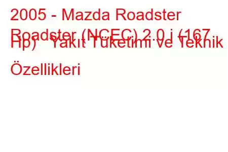 2005 - Mazda Roadster
Roadster (NCEC) 2.0 i (167 Hp) Yakıt Tüketimi ve Teknik Özellikleri