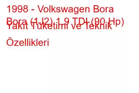 1998 - Volkswagen Bora
Bora (1J2) 1.9 TDI (90 Hp) Yakıt Tüketimi ve Teknik Özellikleri