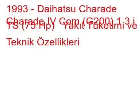 1993 - Daihatsu Charade
Charade IV Com (G200) 1.3 i TS (75 Hp) Yakıt Tüketimi ve Teknik Özellikleri