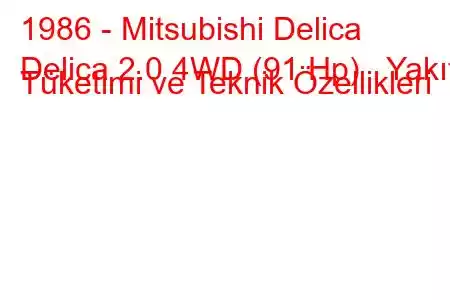 1986 - Mitsubishi Delica
Delica 2.0 4WD (91 Hp) Yakıt Tüketimi ve Teknik Özellikleri