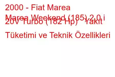 2000 - Fiat Marea
Marea Weekend (185) 2.0 i 20V Turbo (182 Hp) Yakıt Tüketimi ve Teknik Özellikleri